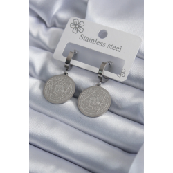 Mey İthalat® 316L Çelik Gümüş Renk Pentagram Yıldızı İşleme Kadın Küpe