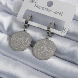 Mey İthalat® 316L Çelik Gümüş Renk Pentagram Yıldızı İşleme Kadın Küpe