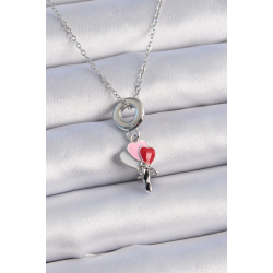 Mey İthalat® 316L Çelik Gümüş Renk Renkli Kalp Figür Charm Model Kadın Kolye