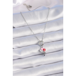 Mey İthalat® 316L Çelik Gümüş Renk Renkli Kalp Figür Charm Model Kadın Kolye
