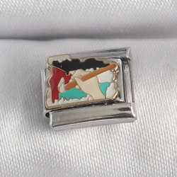 Mey İthalat® 316L Çelik Gümüş Renk Renkli Palet Fırça İşlemeli Model Nomination Charm