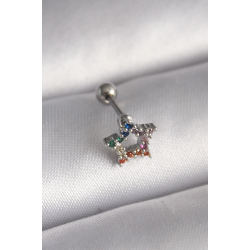 Mey İthalat® 316L Çelik Gümüş Renk Renkli Zirkon Taşlı Yıldız Model Tragus Piercing