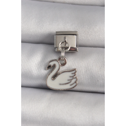 Mey İthalat® 316L Çelik Gümüş Renk Sallantı Beyaz Kuğu Model Nomination Charm