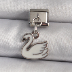 Mey İthalat® 316L Çelik Gümüş Renk Sallantı Beyaz Kuğu Model Nomination Charm