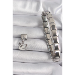 Mey İthalat® 316L Çelik Gümüş Renk Sallantı Beyaz Kuğu Model Nomination Charm