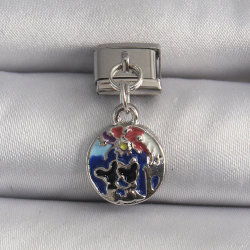 Mey İthalat® 316L Çelik Gümüş Renk Sallantı Dünya Model Nomination Charm