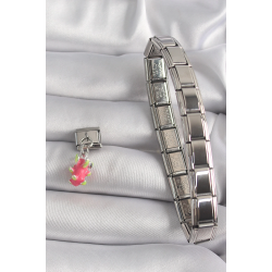 Mey İthalat® 316L Çelik Gümüş Renk Sallantı Ejder Meyvesi Model Nomination Charm