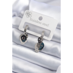 Mey İthalat® 316L Çelik Gümüş Renk Sallantı Kuru Kafa Model Kadın Küpe