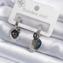 Mey İthalat® 316L Çelik Gümüş Renk Sallantı Kuru Kafa Model Kadın Küpe