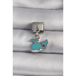 Mey İthalat® 316L Çelik Gümüş Renk Sallantı Mavi Balina Model Nomination Charm