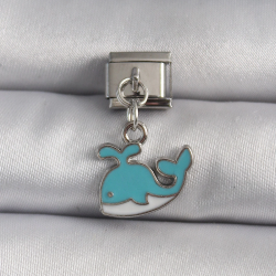 Mey İthalat® 316L Çelik Gümüş Renk Sallantı Mavi Balina Model Nomination Charm