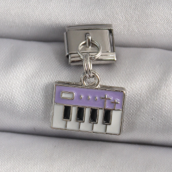 Mey İthalat® 316L Çelik Gümüş Renk Sallantı Mor Piyano Figür Nomination Charm