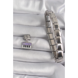 Mey İthalat® 316L Çelik Gümüş Renk Sallantı Mor Piyano Figür Nomination Charm