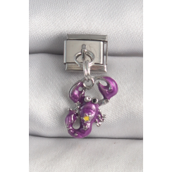 Mey İthalat® 316L Çelik Gümüş Renk Sallantı Mor Yengeç Model Yıldız Detay Nomination Charm