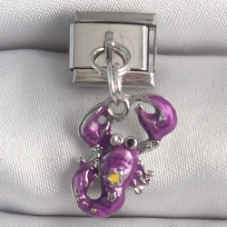 Mey İthalat® 316L Çelik Gümüş Renk Sallantı Mor Yengeç Model Yıldız Detay Nomination Charm