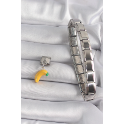 Mey İthalat® 316L Çelik Gümüş Renk Sallantı Muz Model Nomination Charm