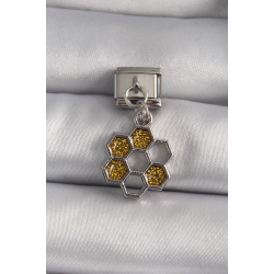 Mey İthalat® 316L Çelik Gümüş Renk Sallantı Simli Bal Beteği Model Nomination Charm