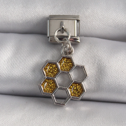 Mey İthalat® 316L Çelik Gümüş Renk Sallantı Simli Bal Beteği Model Nomination Charm