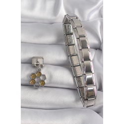 Mey İthalat® 316L Çelik Gümüş Renk Sallantı Simli Bal Beteği Model Nomination Charm