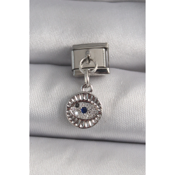 Mey İthalat® 316L Çelik Gümüş Renk Sallantı Zirkon Taşlı Göz Model Nomination Charm