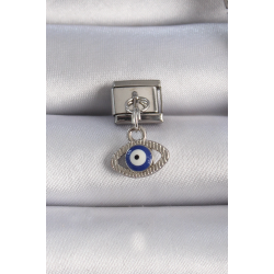 Mey İthalat® 316L Çelik Gümüş Renk Sallantılı Göz Figür Nazar Boncuk Detay Nomination Charm