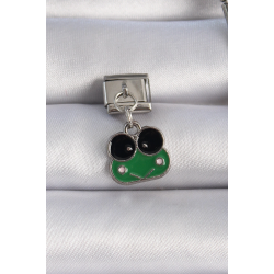 Mey İthalat® 316L Çelik Gümüş Renk Sallantılı Yeşil Kurbağa Figür Nomination Charm