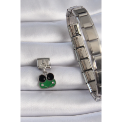 Mey İthalat® 316L Çelik Gümüş Renk Sallantılı Yeşil Kurbağa Figür Nomination Charm