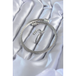 Mey İthalat® 316L Çelik Gümüş Renk Sarmal Model Erkek Bileklik Yüzük Kombini