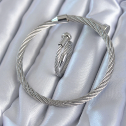 Mey İthalat® 316L Çelik Gümüş Renk Sarmal Model Erkek Bileklik Yüzük Kombini