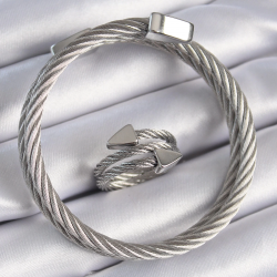 Mey İthalat® 316L Çelik Gümüş Renk Sarmal Model Erkek Bileklik Yüzük Kombini