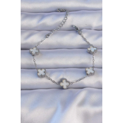 Mey İthalat® 316L Çelik Gümüş Renk Sedefli Baby Boy Yonca Model Bileklik