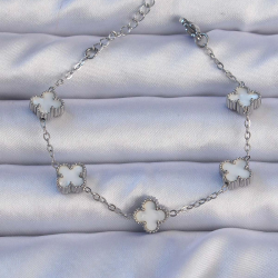 Mey İthalat® 316L Çelik Gümüş Renk Sedefli Baby Boy Yonca Model Bileklik