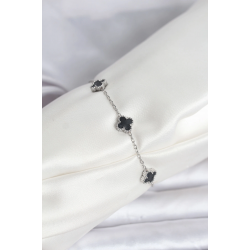 Mey İthalat® 316L Çelik Gümüş Renk Siyah Baby Boy Yonca Bileklik