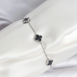 Mey İthalat® 316L Çelik Gümüş Renk Siyah Baby Boy Yonca Bileklik