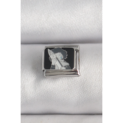 Mey İthalat® 316L Çelik Gümüş Renk Siyah İşlemeli Portre Model Nomination Charm