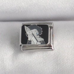 Mey İthalat® 316L Çelik Gümüş Renk Siyah İşlemeli Portre Model Nomination Charm