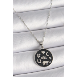 Mey İthalat® 316L Çelik Gümüş Renk Siyah Renk Şans Kolyesi