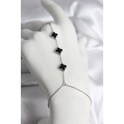 Mey İthalat® 316L Çelik Gümüş Renk Siyah Yonca Model Kadın Şahmeran