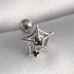 Mey İthalat® 316L Çelik Gümüş Renk Siyah Zirkon Taş Detay Örümcek Ağ Model Tragus Piercing