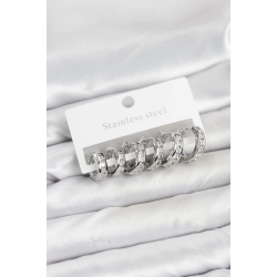 Mey İthalat® 316L Çelik Gümüş Renk Su Yolu Halka Küpe Seti