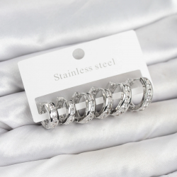 Mey İthalat® 316L Çelik Gümüş Renk Su Yolu Halka Küpe Seti