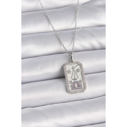 Mey İthalat® 316L Çelik Gümüş Renk Terazi Burcu Zirkon Taşlı Kadın Kolye