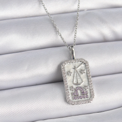 Mey İthalat® 316L Çelik Gümüş Renk Terazi Burcu Zirkon Taşlı Kadın Kolye