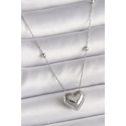 Mey İthalat® 316L Çelik Gümüş Renk Topçuk Detay Zincir Kalp Model Kadın Kolye
