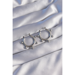 Mey İthalat® 316L Çelik Gümüş Renk Topçuk Tasarımlı Oval Küpe