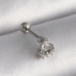 Mey İthalat® 316L Çelik Gümüş Renk Üçgen Zirkon Taşlı Tragus Piercing