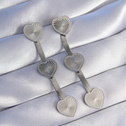 Mey İthalat® 316L Çelik Gümüş Renk Uzun İtalyan Zincir Detaylı Kalp Küpe