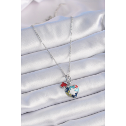 Mey İthalat® 316L Çelik Gümüş Renk Yapboz Motif Kalp Figür Charm Model Kadın Kolye