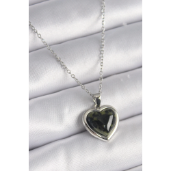 Mey İthalat® 316L Çelik Gümüş Renk Yeşil Mineli Kalp Model Kadın Kolye