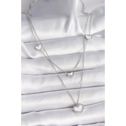 Mey İthalat® 316L Çelik Gümüş Renk Zincir 2'Li Zincir Kalp Model Kadın Kolye